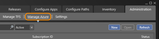 Administration tab; Manage Azure tab; click New