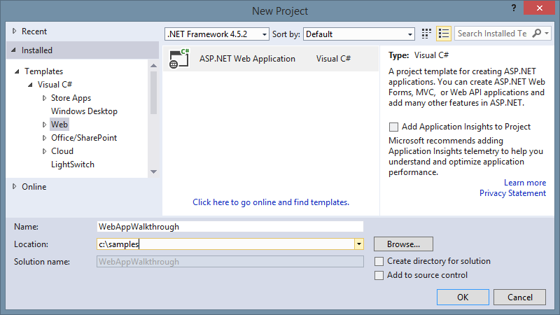 Criar aplicativo Web no Visual Studio