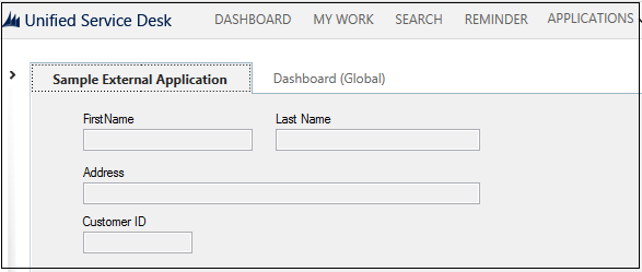 Amostra do aplicativo externo no Unified Service Desk