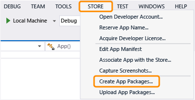 The Store menu in Visual Studio Express 2013