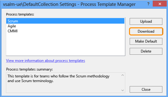 Select process template to work with