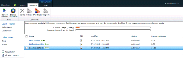 Monitor resource usage for solutions.