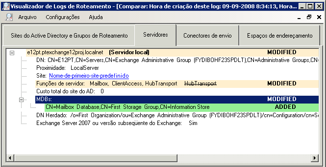 Comparar logs que mostram alterações