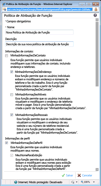 Caixa de diálogo Diretiva de Atribuição de Função no ECP