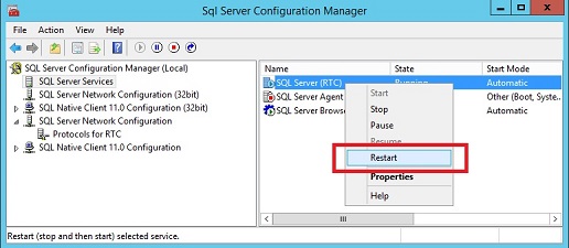 Redefina o SQL Server por exemplo.