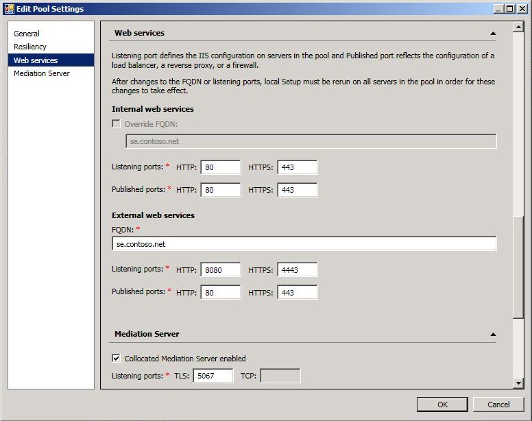 Editar Configurações do Pool de Serviços