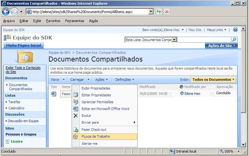 Cenário de fluxo de trabalho do Windows SharePoint Services