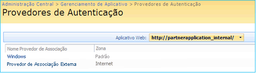 Um aplicativo Web configurado com duas zonas