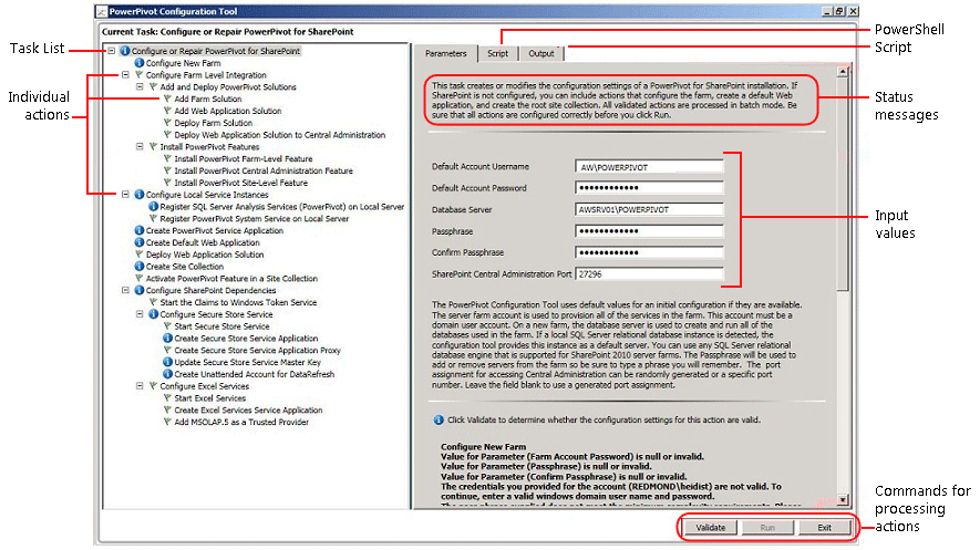 Interface do usuário da ferramenta de configuração