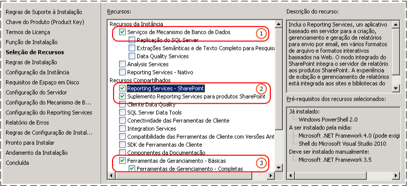 Seleção de recurso SSRS para o modo SharePoint