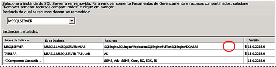 Desinstalar o SQL, selecionar instância