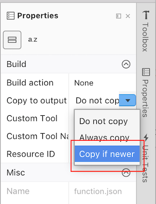 Properties options for json file