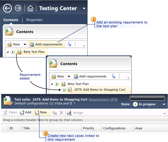 Adicionar requisitos e casos de teste a um plano de teste