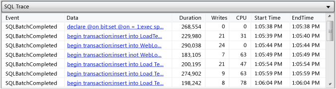 <>>Tabela de rastreamento SQL