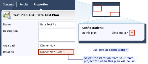 Propriedades de plano de teste