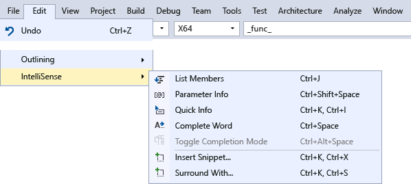 Visual C++ IntelliSense Menu