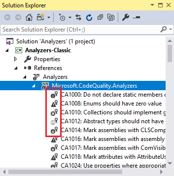 Diagnostics icons in Solution Explorer