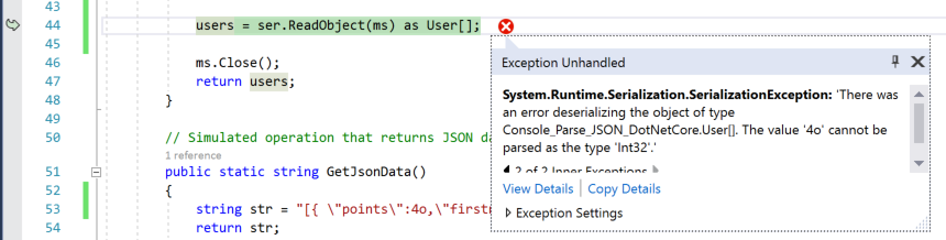 A SerializationException occurs