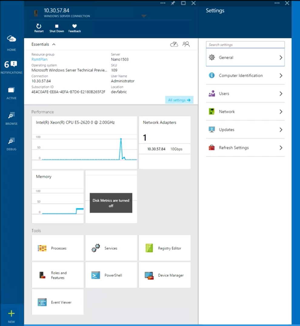 Web-based Server Management Tools UI for Nano Server