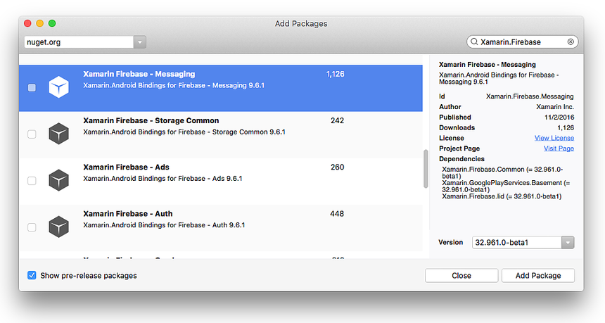 Instalando o Xamarin Firebase Messaging