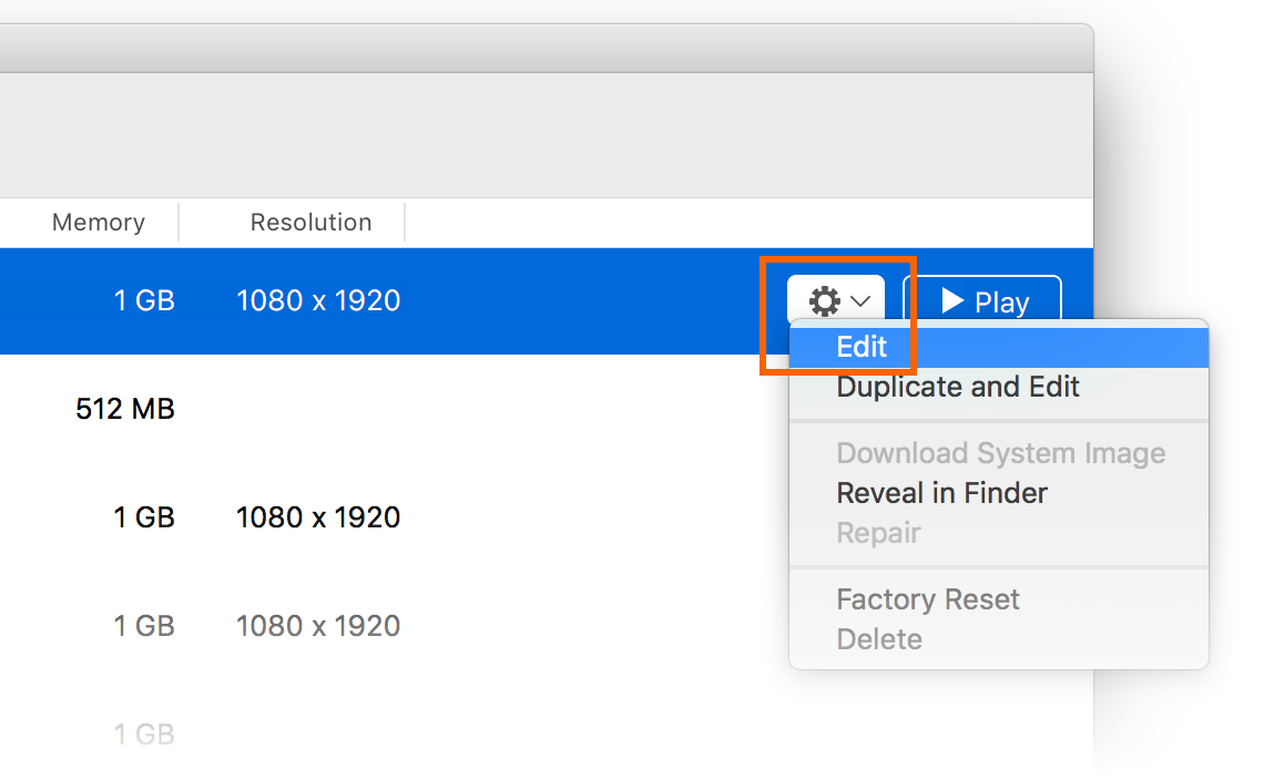 Editar seleção de menu para modificar um novo dispositivo