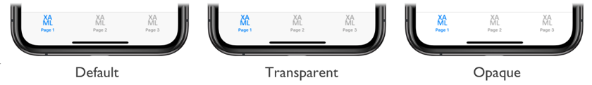 Captura de tela de barras de guias translúcidas e opacas no iOS