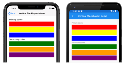 Captura de tela de um StackLayout orientado verticalmente