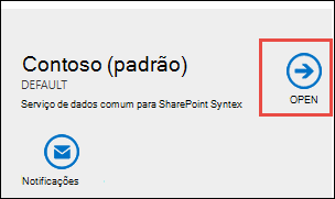 Captura de ecrã do botão Abrir instância do Dataverse.