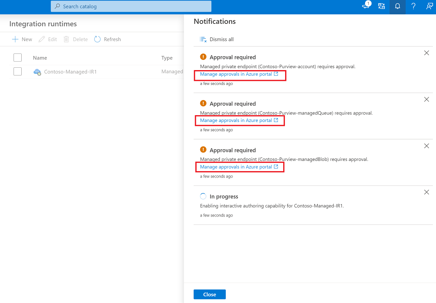 Captura de tela que mostra a implantação de um Runtime da VNet Gerenciada