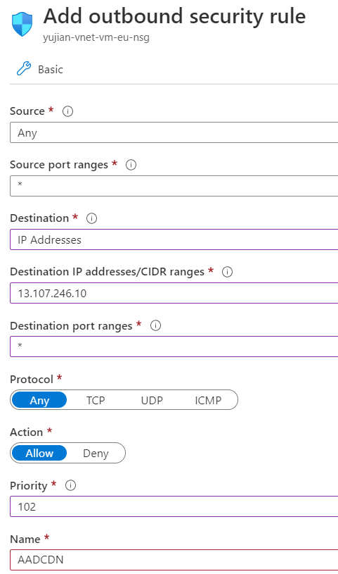 Captura de tela que mostra a regra da Rede de Distribuição de Conteúdo do Azure A D.