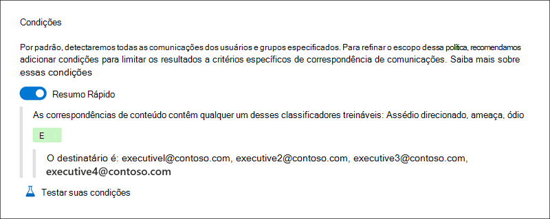 Exemplo 9 do construtor de condições de conformidade de comunicação.