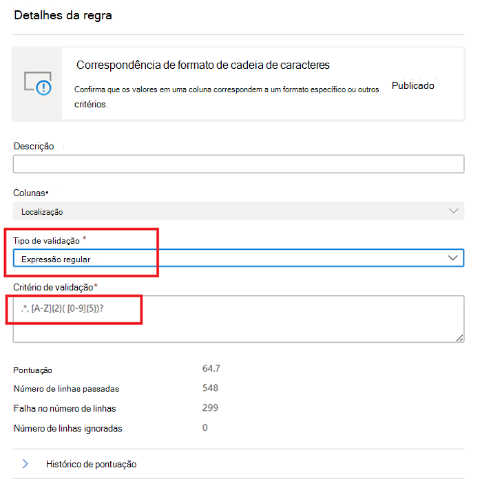 Screenshot of the menu to create a regular expression rule.