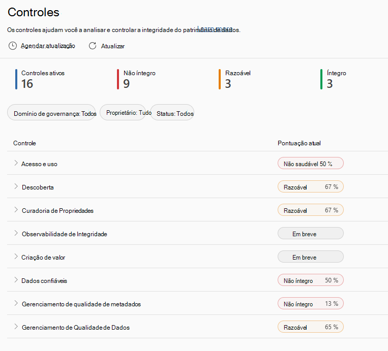 Screenshot of the health controls page in health management.