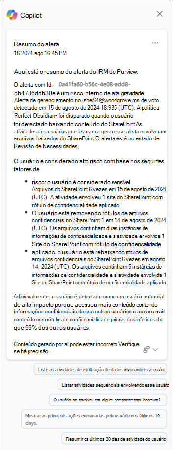 Botão Copilot de gestão de riscos internos