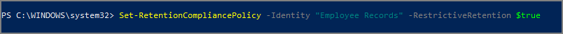 Parâmetro RestrictiveRetention no PowerShell.