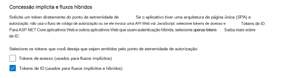 Captura de ecrã a mostrar os fluxos híbridos do token de ID.