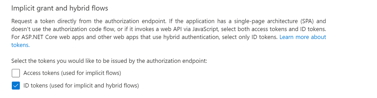 Captura de ecrã a mostrar os fluxos híbridos do token de ID.