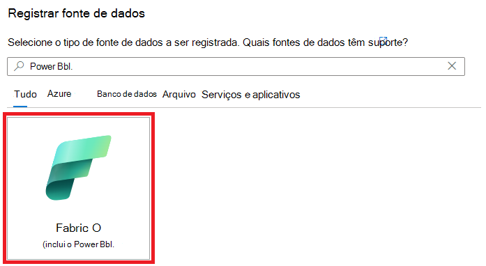 Captura de ecrã que mostra a lista de origens de dados disponíveis para escolher.