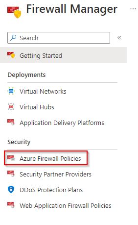 Exemplo de captura de tela de exemplo do gerenciamento de políticas de firewall do Azure por meio do Microsoft Defender para Nuvem.