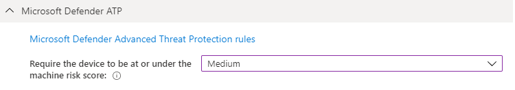 Captura de tela do Defender para Ponto de Extremidade nas configurações de política de conformidade do Windows 10.