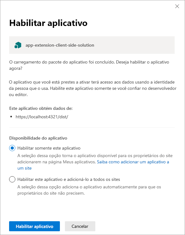 Confiar na operação no upload para o catálogo de aplicativos