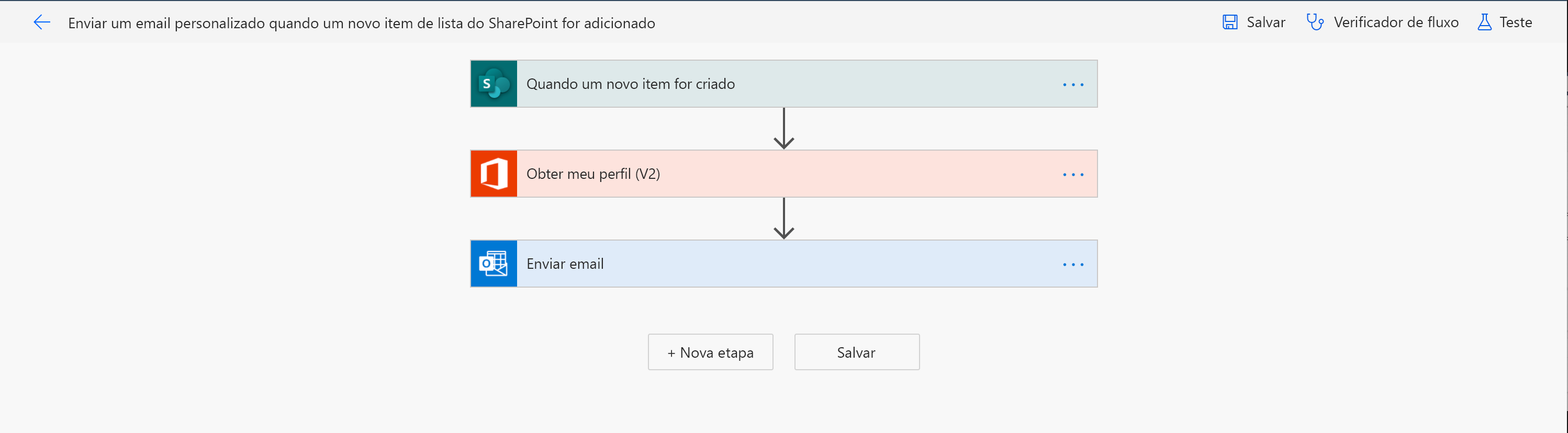 Designer de fluxo – enviar um email quando um item for adicionado a uma lista - designer de fluxo