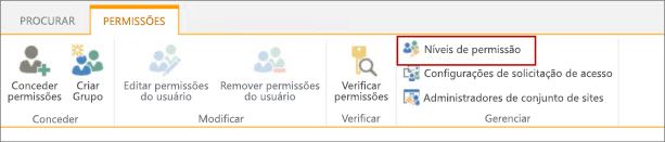 Escolha a página Níveis de Permissão.