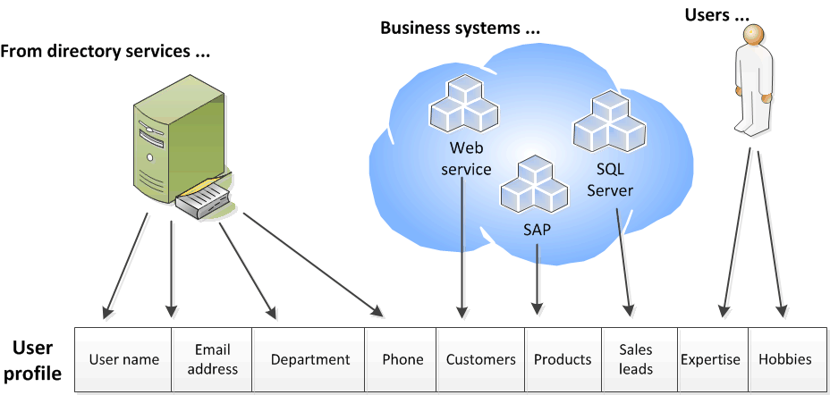 Composição dos perfis de utilizador do SharePoint Server