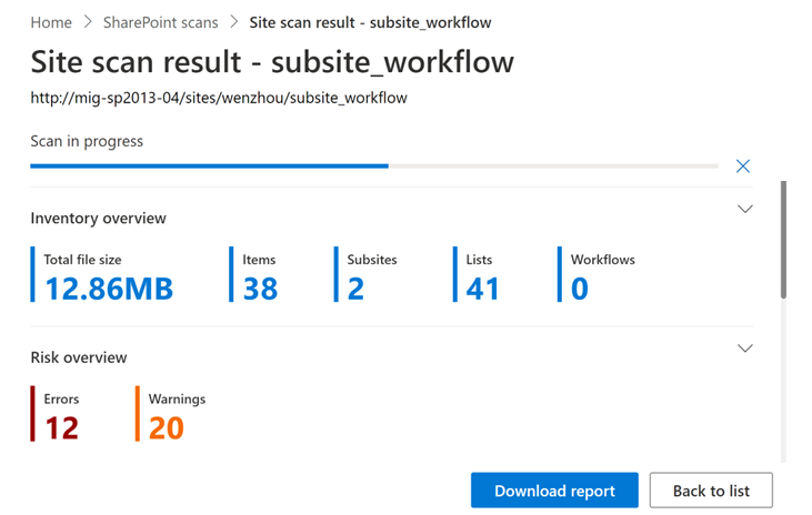 examinar os resultados da verificação no dashboard