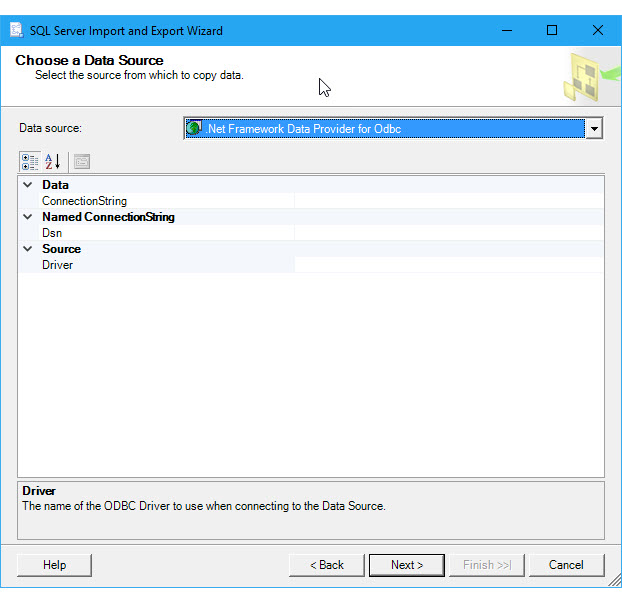 Captura de tela do Assistente de Importação e Exportação do SQL Server mostrando a conexão da fonte de dados.