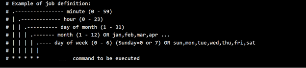 Captura de tela da descrição do formato para uma entrada de arquivo crontab.