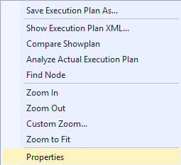 Captura de tela do SQL Server Management Studio indicando onde clicar com o botão direito do mouse em Propriedades em um operador de plano.