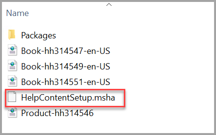 Captura de tela de Arquivo de instalação do conteúdo da Ajuda do SQL Server 2012.