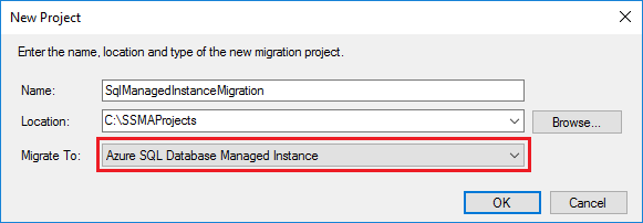 Captura de tela do projeto da Instância Gerenciada de SQL.